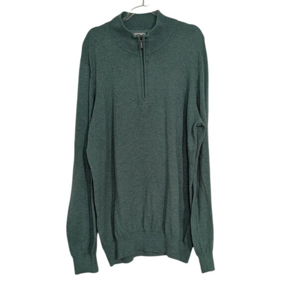LL Bean 1/4 Zip Sweater Mens Size Large Tall Green Cotton Cashmere Pullover - Picture 1 of 8
